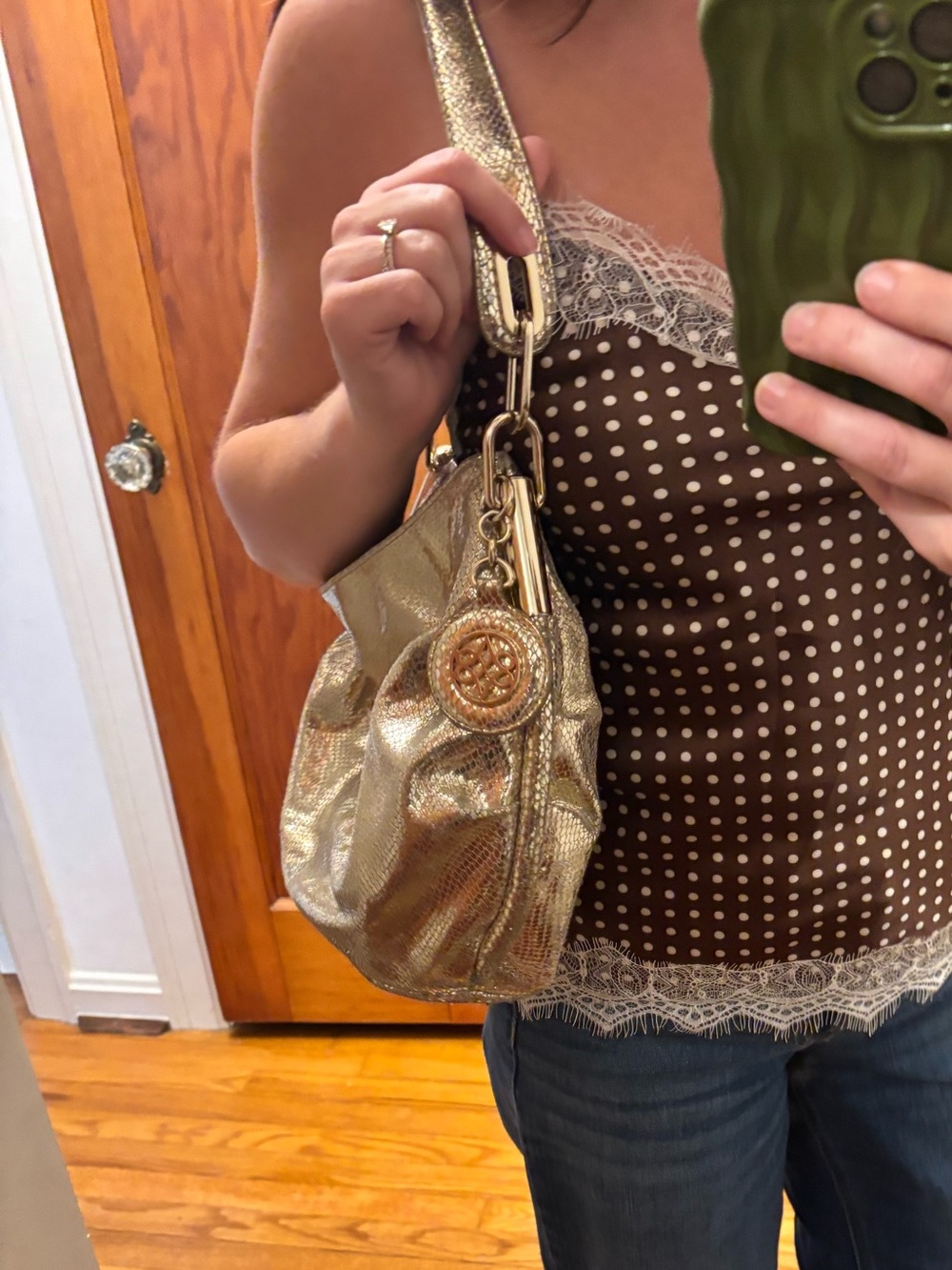 Y2K Metallic Gold Shoulder Bag - Women's Hobo Purse - Picture 3 of 6
